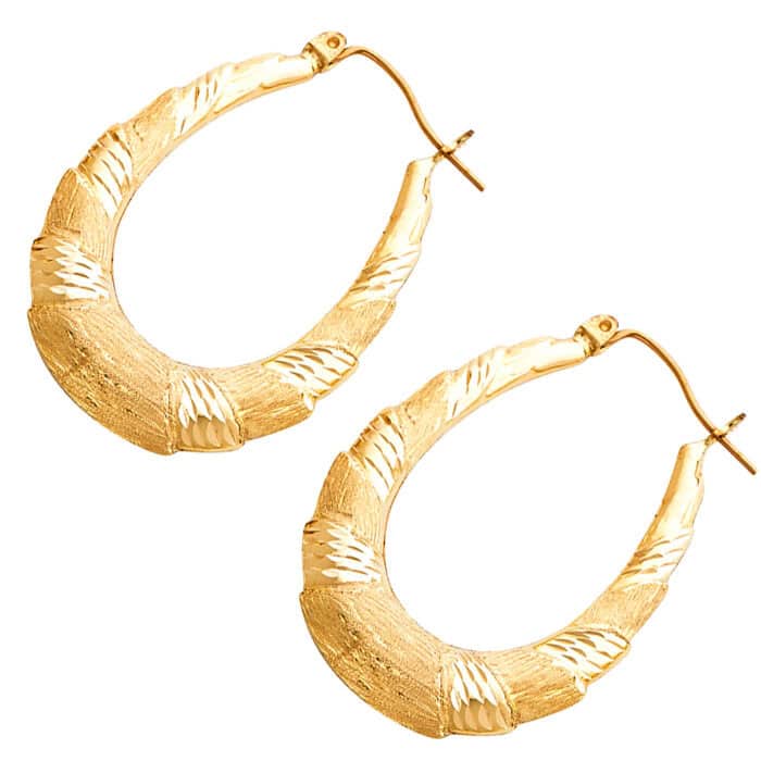 14K Yellow Gold Fancy Hollow Hoop Earrings - Image 2