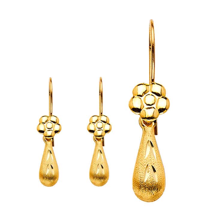14K Yellow Gold Hollow Teardrop Hanging Earrings - Image 3