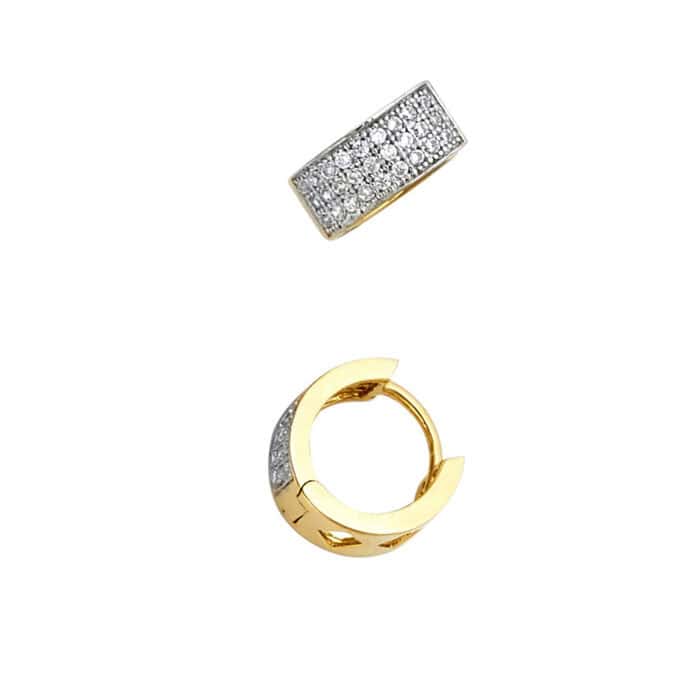 14K Yellow Gold 4mm Three-line Cubic Zirconia Huggies Earrings - Image 3