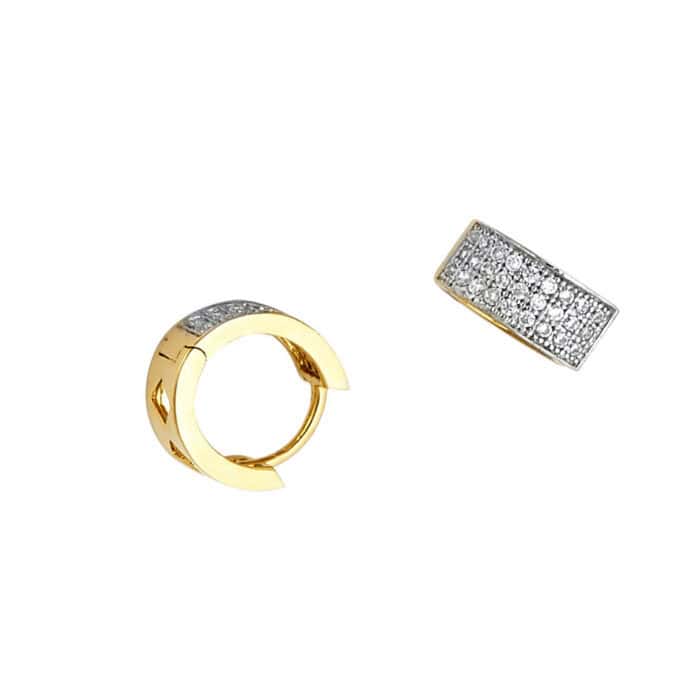 14K Yellow Gold 4mm Three-line Cubic Zirconia Huggies Earrings - Image 2