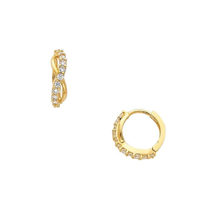 14K Yellow Gold Cubic Zirconia Huggies Earrings - Image 2