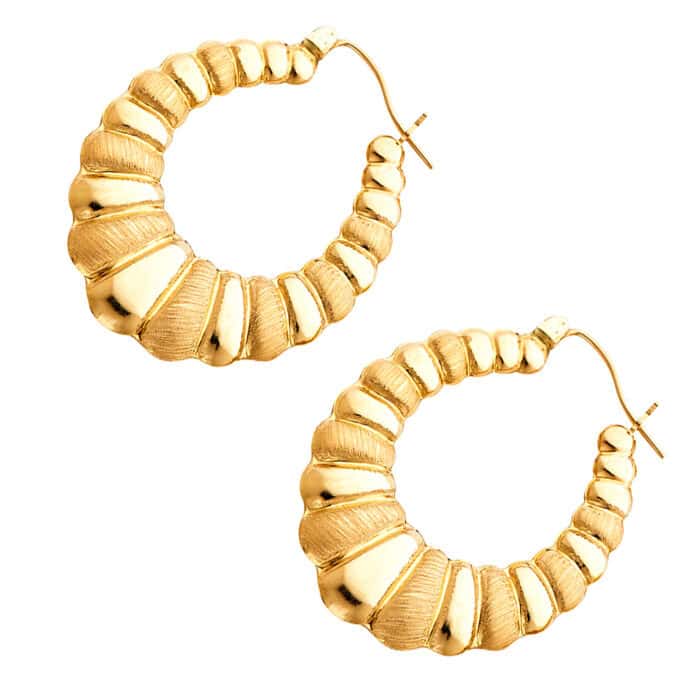 14K Yellow Gold Fancy Hollow Hoop Earrings - Image 2