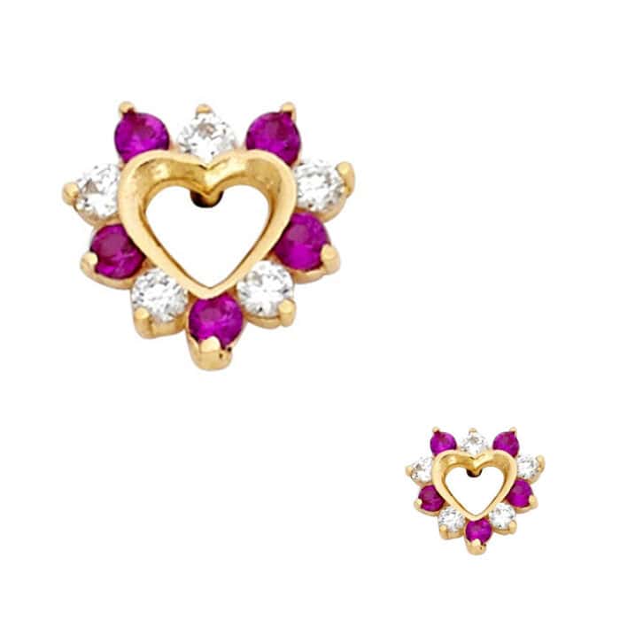 14K Yellow Gold Heart Cubic Zirconia Stud Earrings w/Screw - Image 3