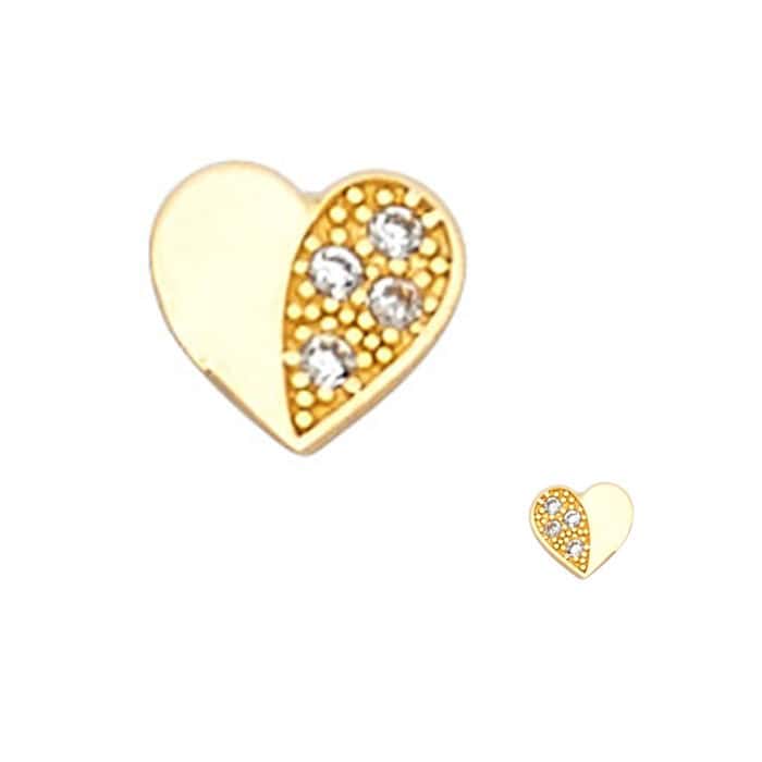 14K Yellow Gold Heart Cubic Zirconia Stud Earrings w/Screw - Image 3