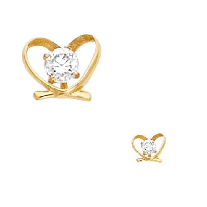 14K Yellow Gold Heart Cubic Zirconia Stud Earrings w/Screw - Image 3