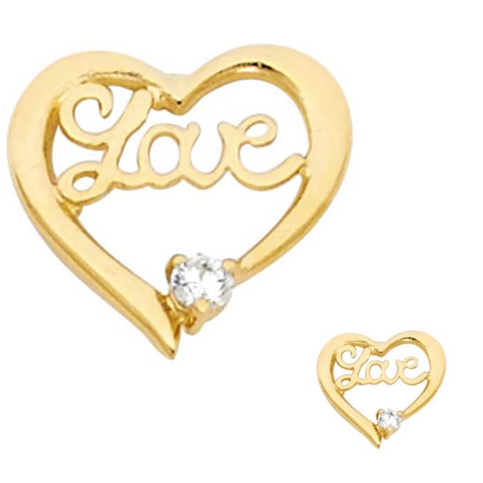 14K Yellow Gold LOVE Heart Cubic Zirconia Stud Earrings w/Screw - Image 2