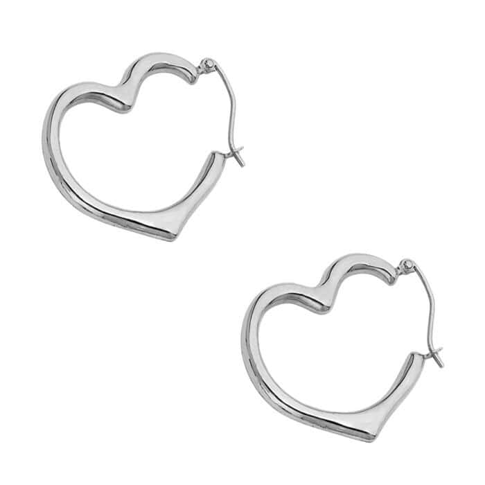 14K White Gold 3mm Heart Earrings - Image 3