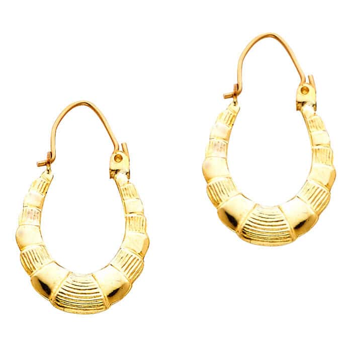 14K Yellow Gold Fancy Hollow Hoop Earrings - Image 3