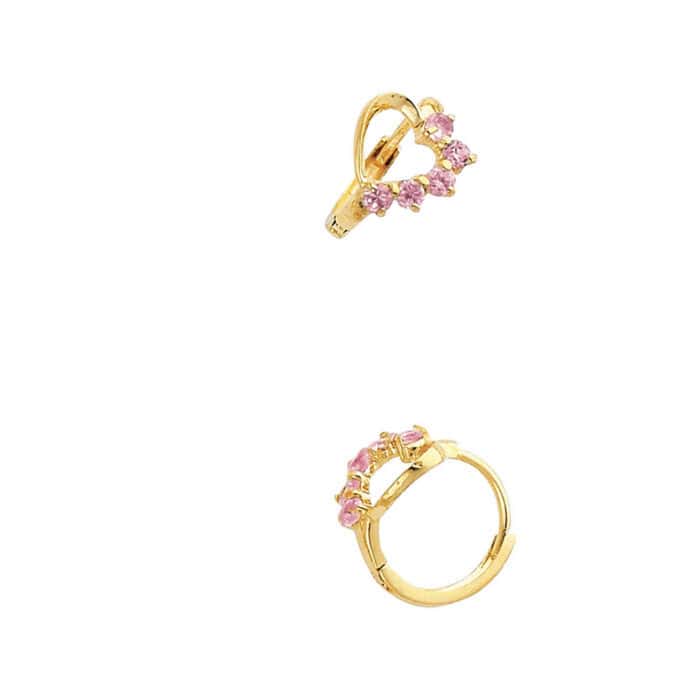 14K Yellow Gold Heart Cubic Zirconia Huggies Earrings - Image 2
