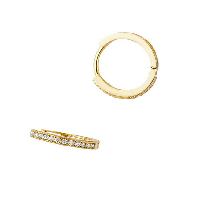 14K Yellow Gold RD Cubic Zirconia Pave Huggies Earrings - Image 2