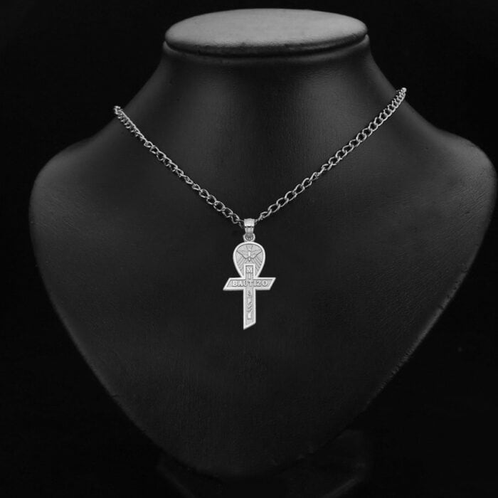 14K White Gold Religious Baptism Cross Pendant - Image 2