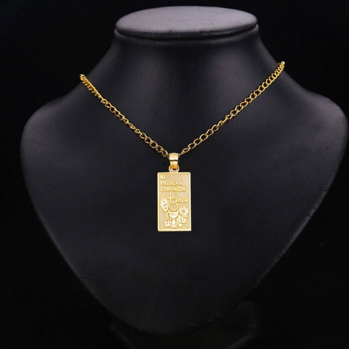 14K Yellow Gold Religious Communion Pendant - Image 2