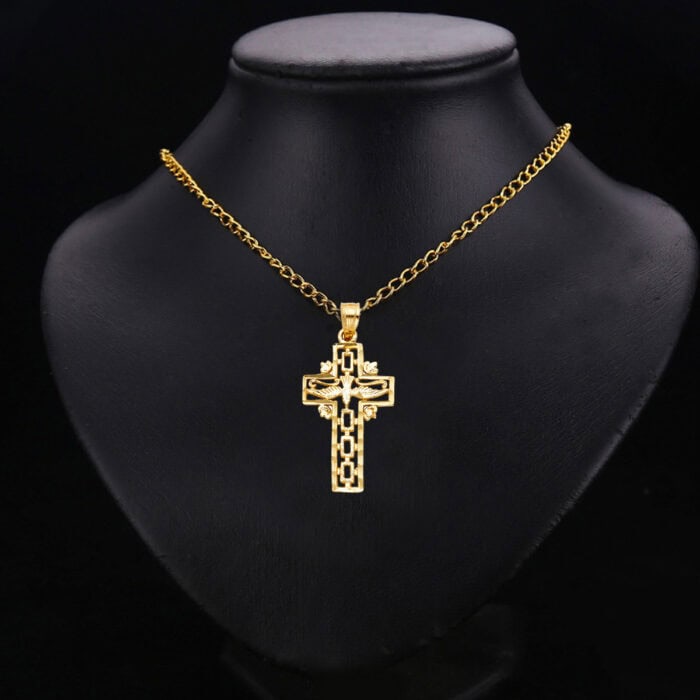 14K Yellow Gold Religious Cross with Holy Spirit Dove Pendant - Image 2