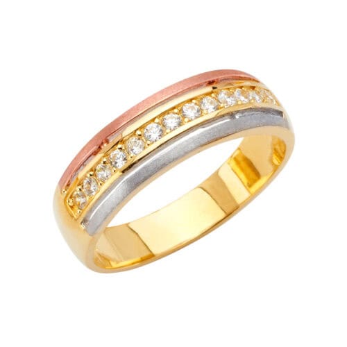 14K Tri Color Gold Men's Cubic Zirconia Wedding Band