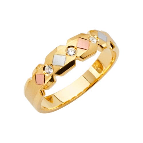 14K Tri Color Gold Men's Cubic Zirconia Wedding Band
