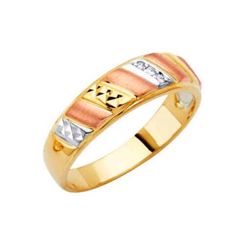 14K Tri Color Gold Men's Cubic Zirconia Wedding Band