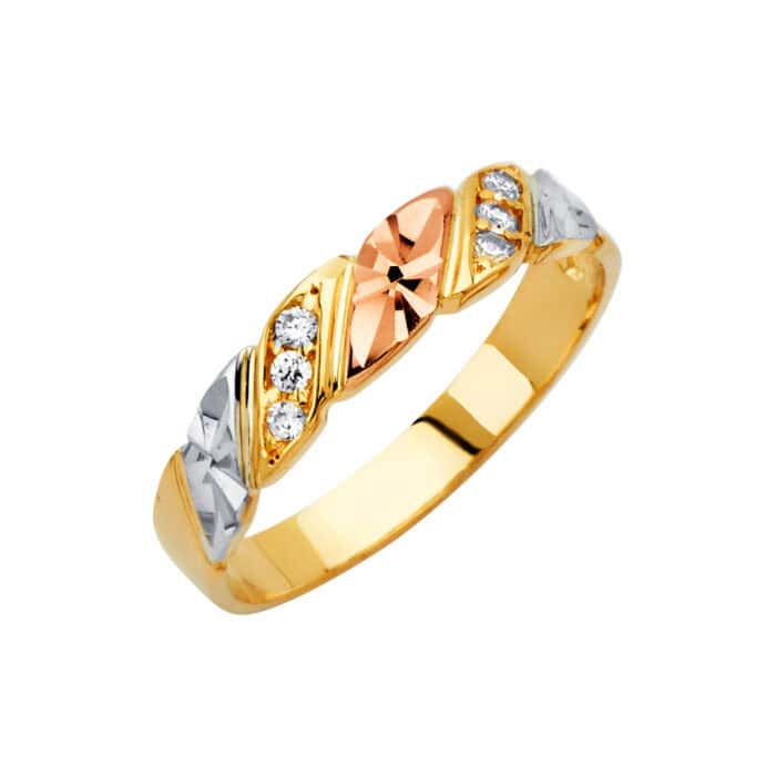 14K Tri Color Gold Men's Cubic Zirconia Wedding Band