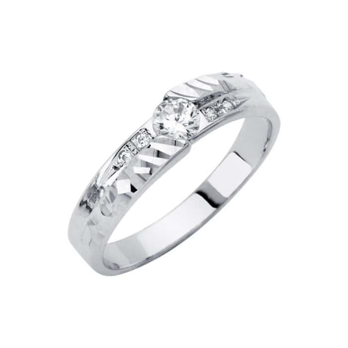 14K White Gold Men's Cubic Zirconia Wedding Band
