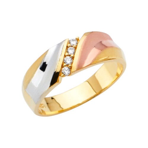 14K Tri Color Gold Men's Cubic Zirconia Wedding Band