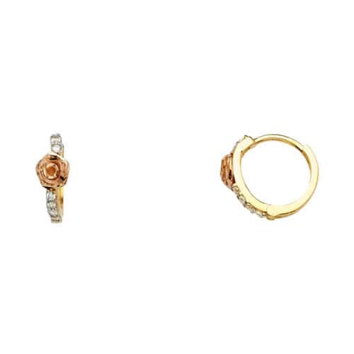 14K Two Tone Gold Cubic Zirconia Huggies Earringsrings