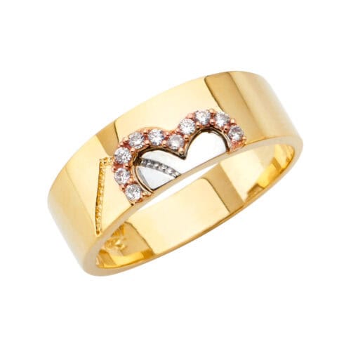 14K Tri Color Gold Men's Cubic Zirconia Wedding Band