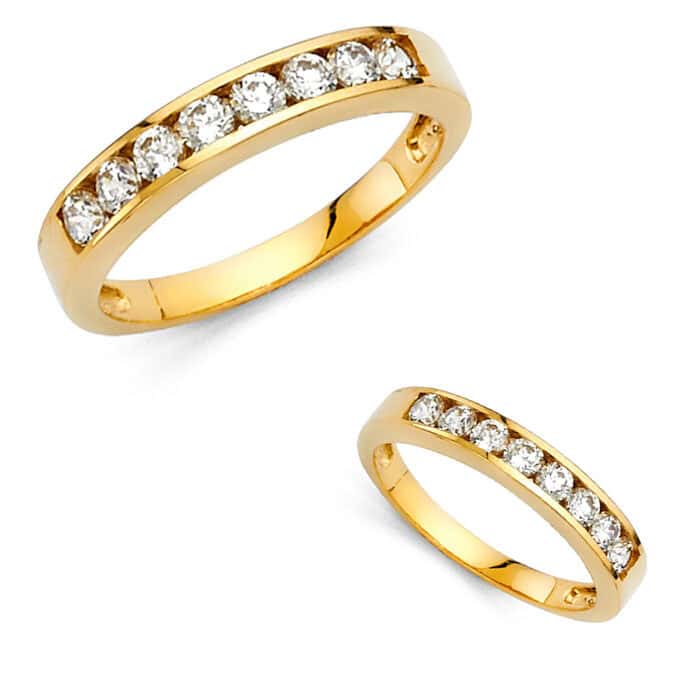 14K Yellow Gold Cubic Zirconia Ladies Wedding Band - Image 3