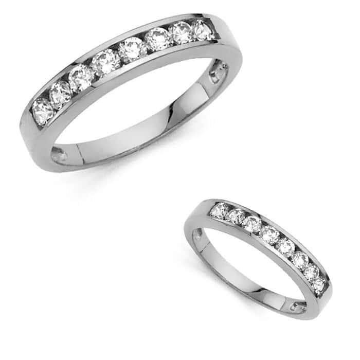 14K White Gold Cubic Zirconia Ladies Wedding Band - Image 3