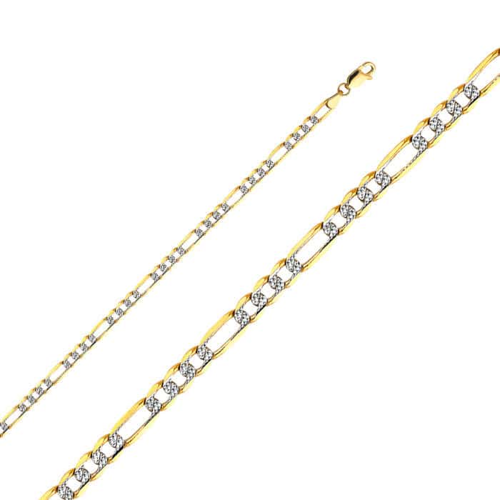 14K Yellow Gold 3.8mm Figaro 3+1 WP Chain