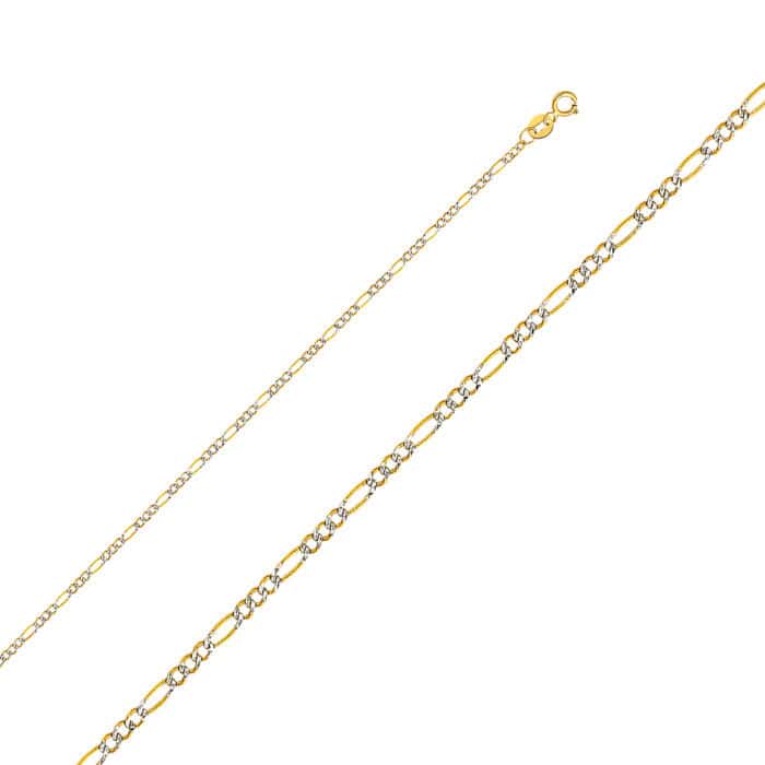 14K Yellow Gold 1.8mm Figaro 3+1 WP Chain