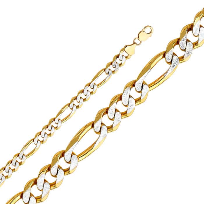14K Yellow Gold 11.3mm Figaro 3+1 WP Chain