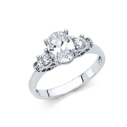 14K White Gold Cubic Zirconia Round Shape Stone Engagement Ring