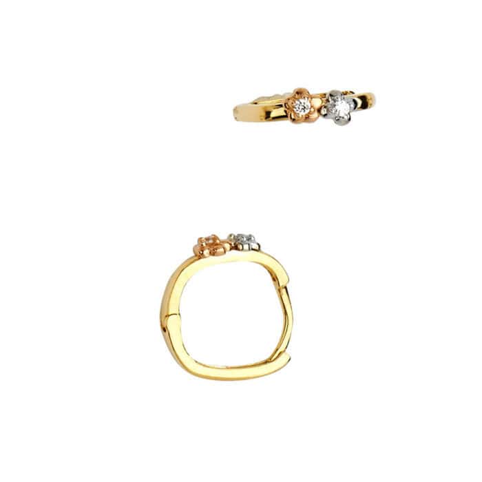 14K Tri Color Gold 4mm Flower Cubic Zirconia Huggies Earrings - Image 2