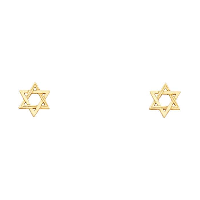 14K Yellow Gold Jewish Star Post Earrings