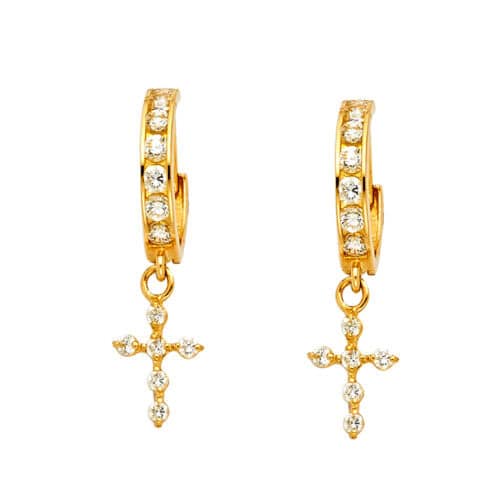14K Yellow Gold Cubic Zirconia Hanging Huggies Earrings
