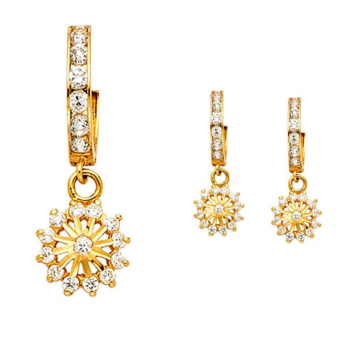 14K Yellow Gold Cubic Zirconia Hanging Huggies Earrings - Image 2