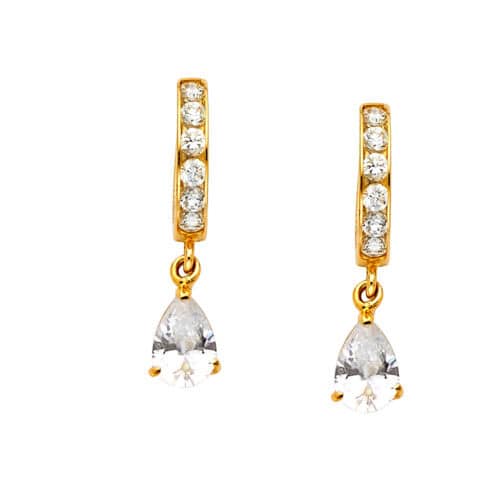 14K Yellow Gold Cubic Zirconia Hanging Huggies Earrings
