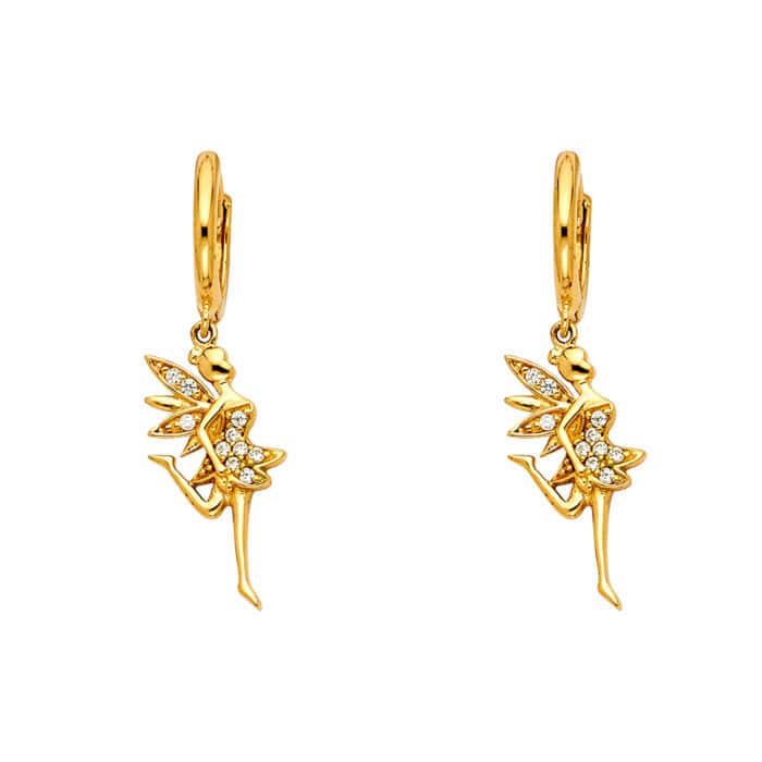 14K Yellow Gold Cubic Zirconia Hanging Huggies Earrings