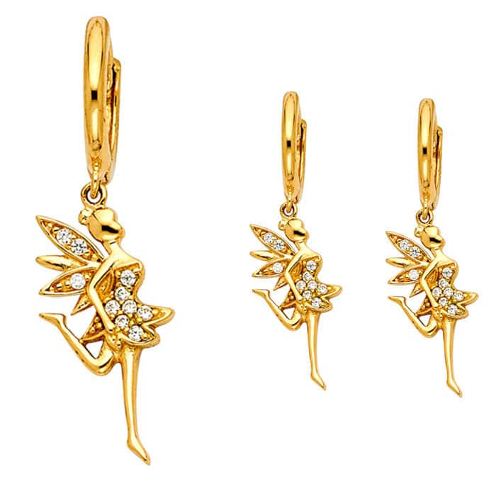 14K Yellow Gold Cubic Zirconia Hanging Huggies Earrings - Image 2