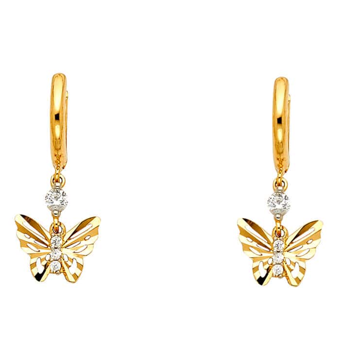 14K Yellow Gold Cubic Zirconia Hanging Huggies Earrings