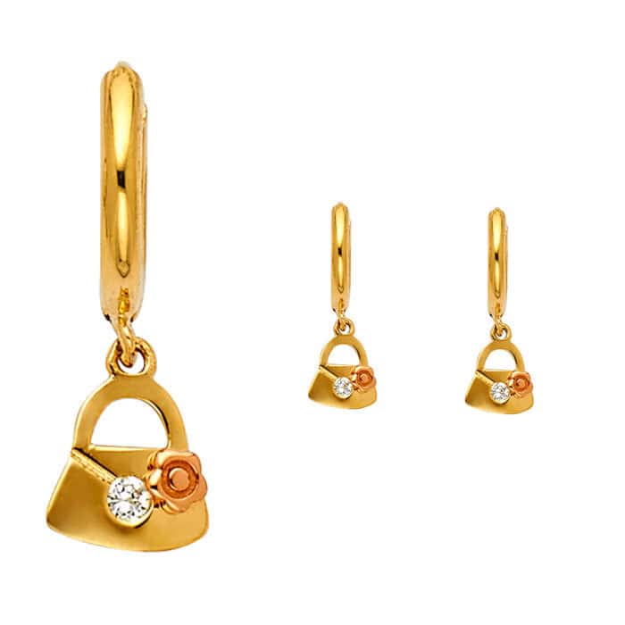 14K Yellow Gold Cubic Zirconia Hanging Huggies Earrings - Image 2