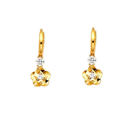 14K Yellow Gold Cubic Zirconia Hanging Huggies Earrings