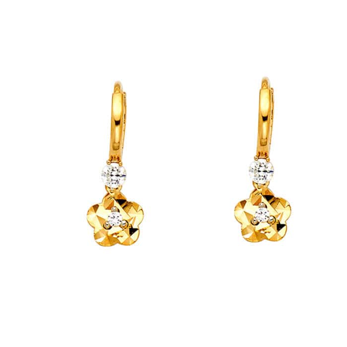 14K Yellow Gold Cubic Zirconia Hanging Huggies Earrings
