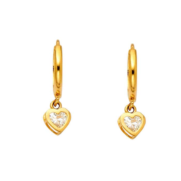 14K Yellow Gold Cubic Zirconia Hanging Huggies Earrings