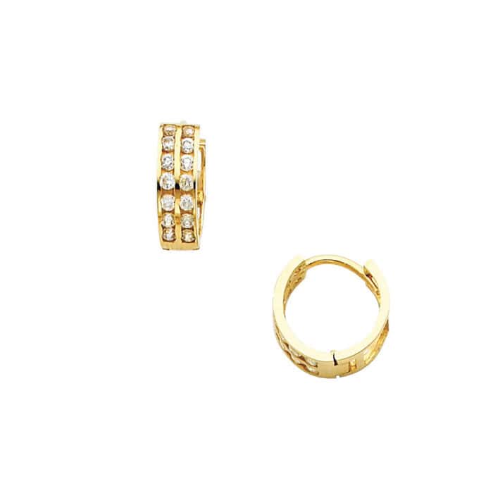 14K Yellow Gold 4mm Cubic Zirconia Huggies Earrings - Image 3