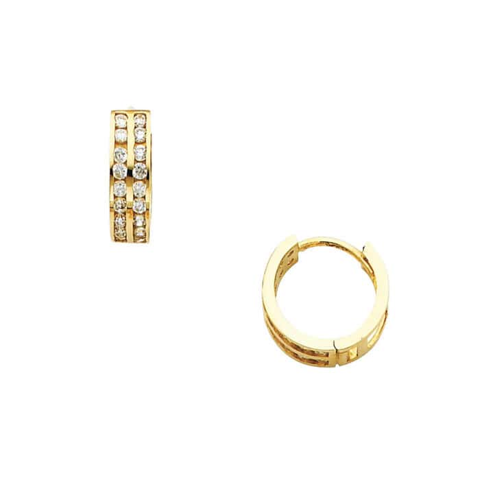 14K Yellow Gold 4mm Cubic Zirconia Huggies Earrings - Image 2