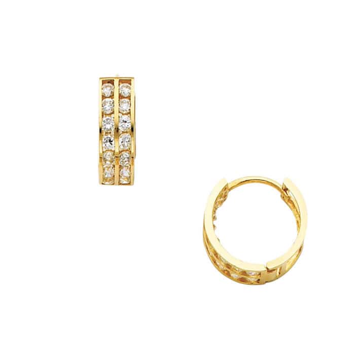 14K Yellow Gold 5mm Cubic Zirconia Huggies Earrings - Image 2