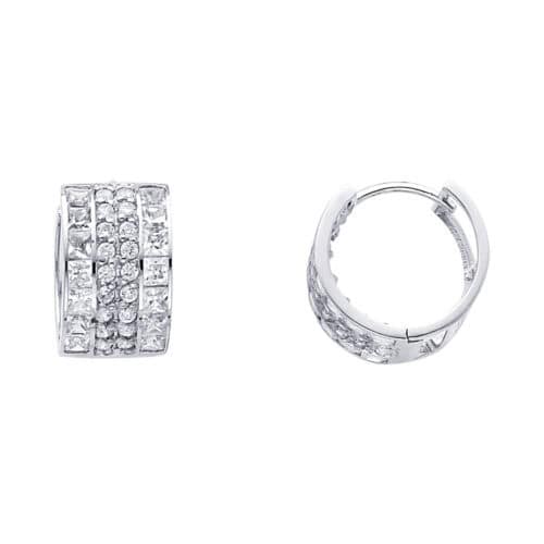 14K White Gold 10mm Cubic Zirconia Huggies Earrings
