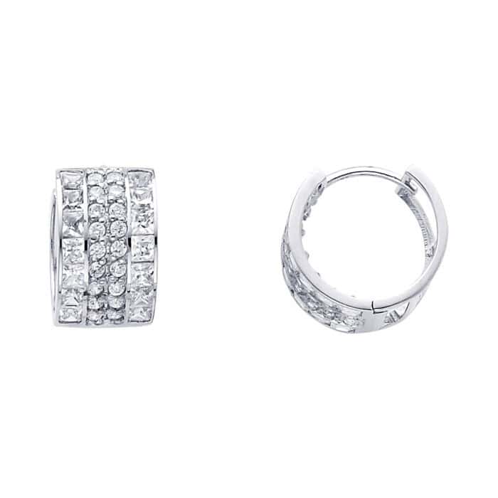 14K White Gold 10mm Cubic Zirconia Huggies Earrings