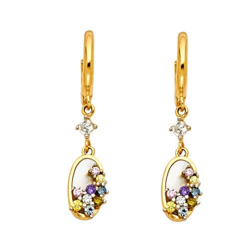 14K Yellow Gold Cubic Zirconia Hanging Earrings