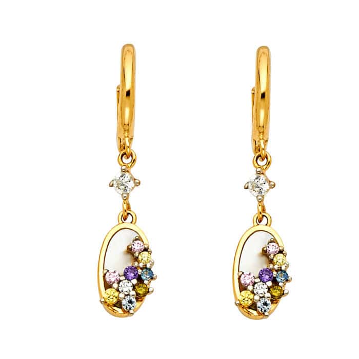 14K Yellow Gold Cubic Zirconia Hanging Earrings